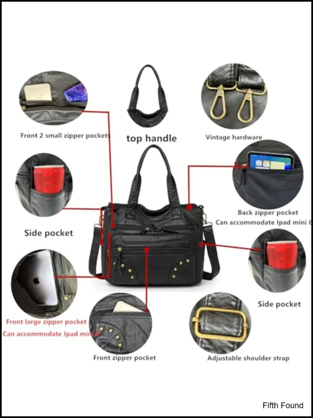 PU Leather Hobo Handbag Top Handle Satchel Multi-Pocket Purse